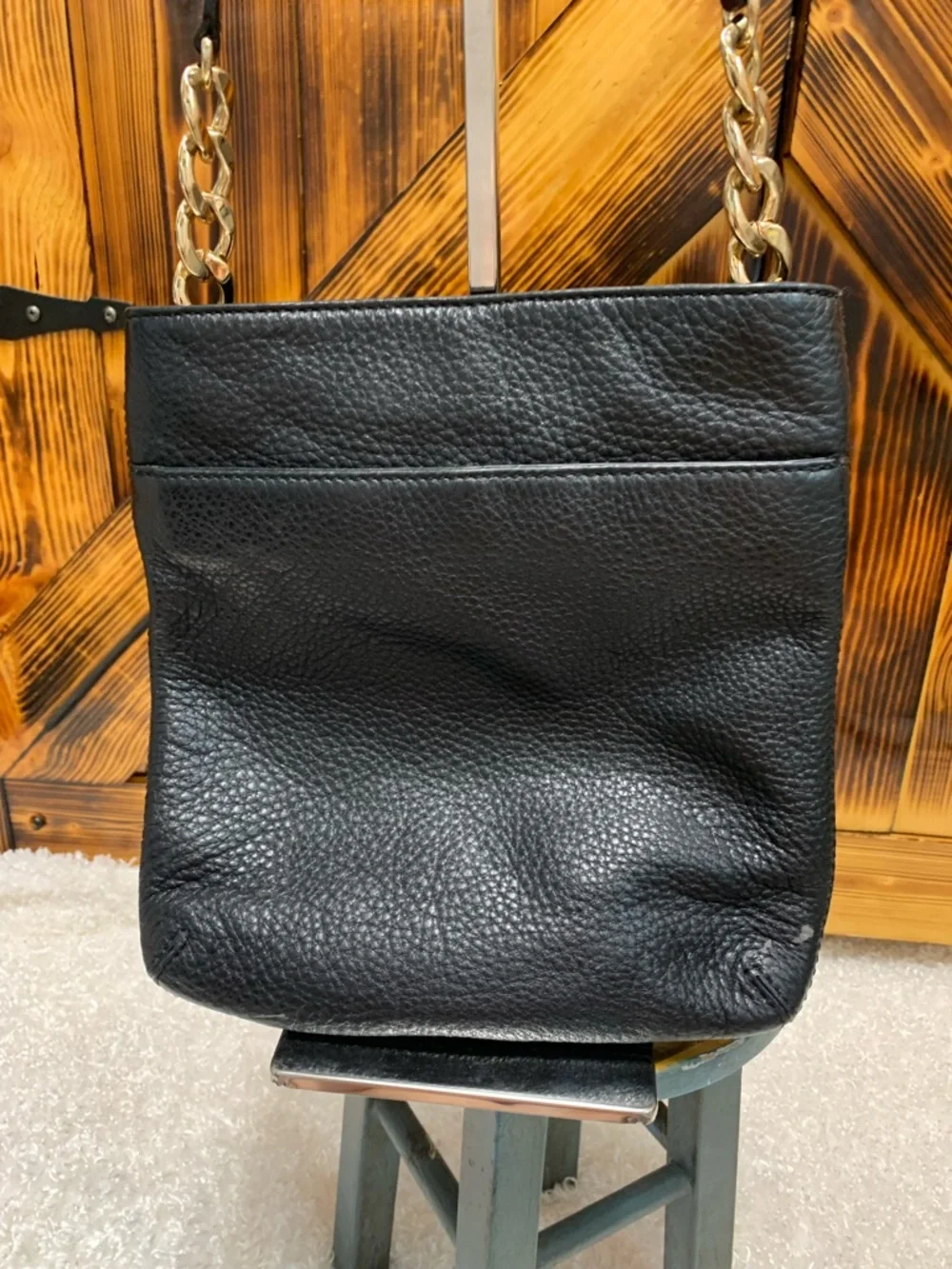 Michael Kors Black Leather Shoulder Bag with Gold Plate Accent - Picture 3 of 11